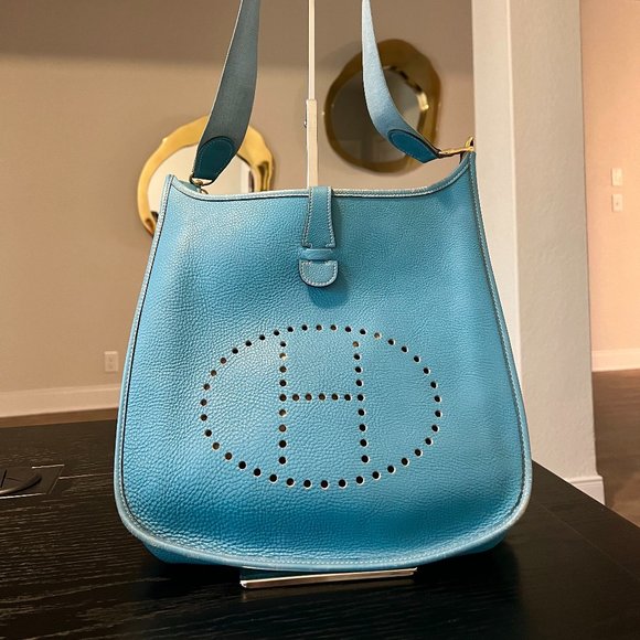 Hermes Evelyne GM Light Blue Crossbody Shoulder Bag - Picture 1 of 8